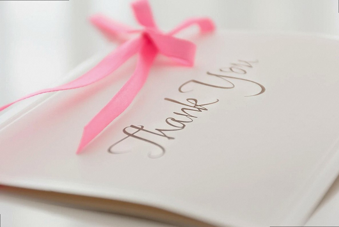 thank you, thank you card, greeting, love, romance, appreciation, postcard, letter, bow, ruffled, pink bow, white backgr